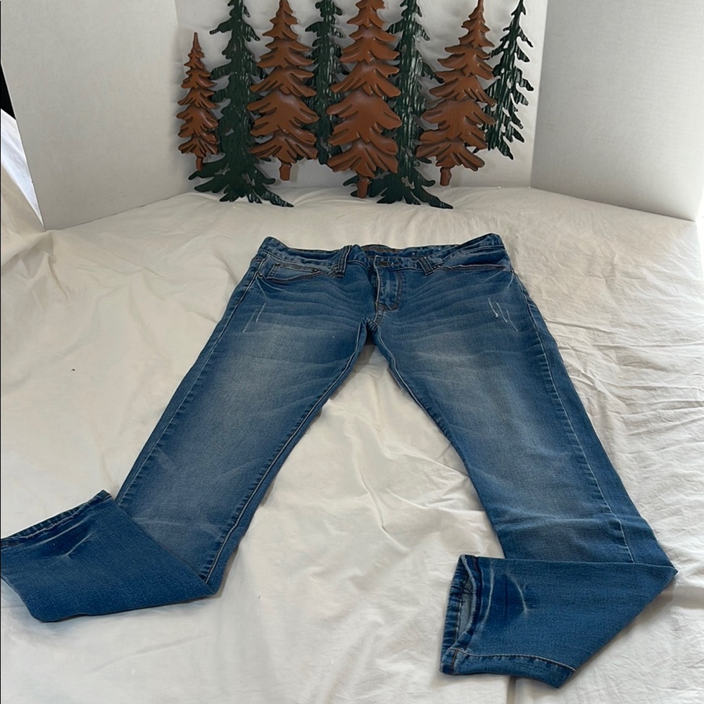 Carbon Blue Skinny Jeans with Faded light distressing